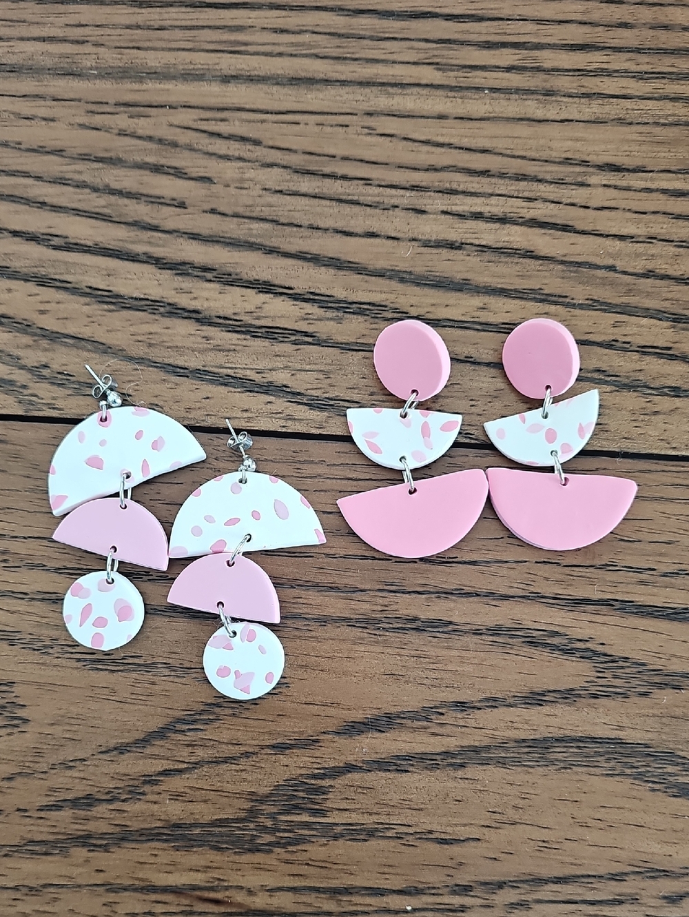 Pink & White Geometric Dangle Earrings - Set of 2